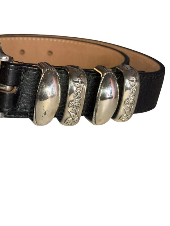 Streets Ahead Modern Western Style Black Leather Belt Silver Buckle Sz M 4213